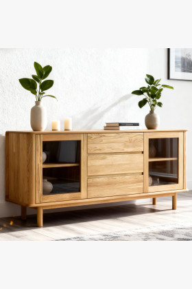 Prémium tölgyfa komód ajtókkal és fiókokkal, Monako, természetes fa